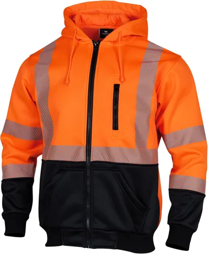 VENDACE Sudadera de Forro Polar Reflectante de Alta Visibilidad ANSI Clase 3 para Hombres, Sudadera con Capucha de Alta Visibilidad con Cremallera