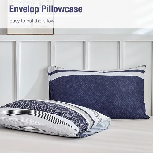 Miniatura 6 de Lekesky Funda de Edredón Bohemia Queen, 3 Piezas Juego de Funda de Edredón a Rayas Azules Ropa de Cama Bohemia Suave Juego de Funda de B: azul oscuro