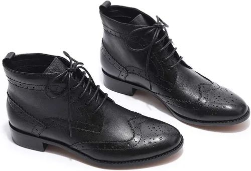Miniatura 7 de Mona flying Botas Oxford de cuero cómodas con cordones para mujer, botas de tobillo de alta moda, botas de combate de tacón bajo