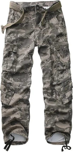 AKARMY - Pantalones cargo informales para hombre, pantalones militares de camuflaje, pantalones de combate y trabajo con 8 bolsillos (sin cinturón)