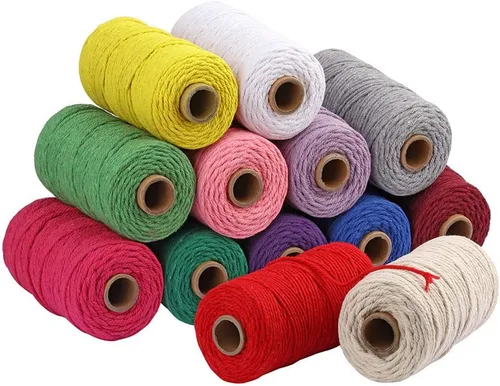 Miniatura 3 de Cuerda de algodón para macramé de 109 yardas de 0.118 pulgadas, 4 hebras trenzadas, cuerda para envolver colgadores de plantas, tejer, suministros
