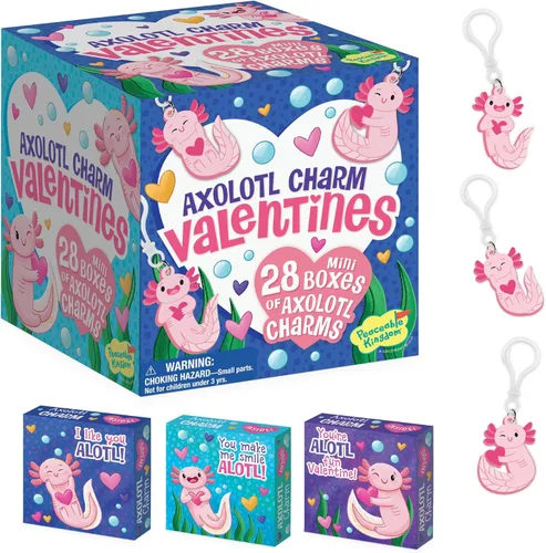 Peaceable Kingdom Caja de San Valentín para niños, kit de caja del día de San Valentín para tarjetas de San Valentín para el aula de niños, dijes de