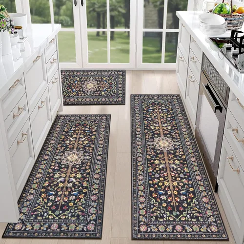 Miniatura 33 de HEBE - Juego de 3 alfombras de cocina de granja, antideslizantes, lavables, tapetes de cocina bohemios para suelo, alfombra de cocina, alfombra
