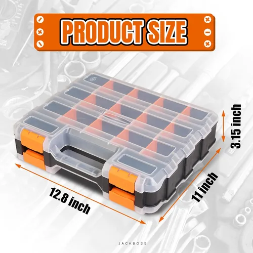Miniatura 2 de Caja de herramientas con tapa transparente, caja organizadora de 34 compartimentos de doble cara con divisores extraíbles para herrajes, tornillos