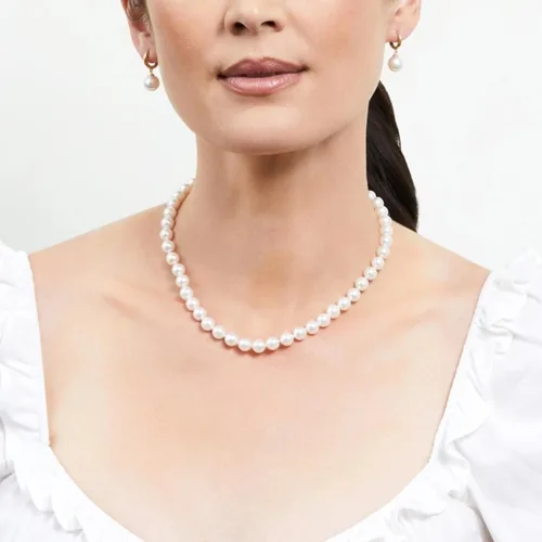 Miniatura 9 de The Pearl Source 14K Gold 6.5-7.0mm AAAA Quality Round White Freshwater Cultured Pearl Necklace for Women in 16"-36" Lengths