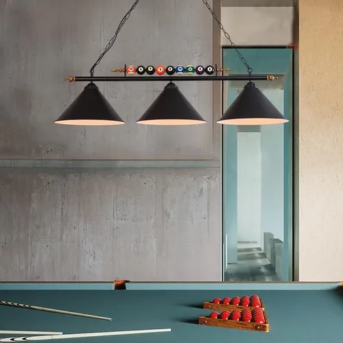 Miniatura 2 de Lámpara de mesa de billar de 3 luces, iluminación colgante retro vintage para isla de cocina, lámpara industrial moderna de pantalla negra mate