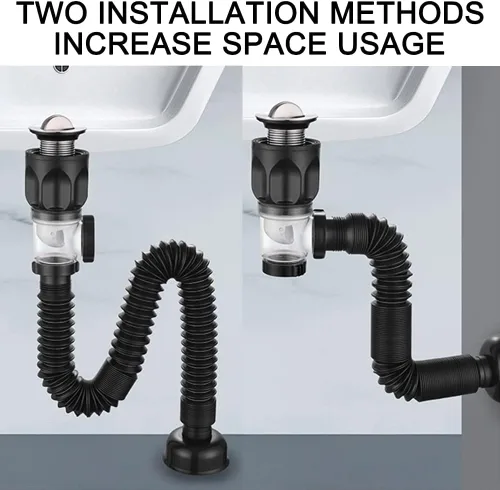 Miniatura 3 de Kit de drenaje de fregadero de baño con tubo P-Trap flexible y expandible antiolor, tubo de drenaje de fregadero de baño para agujero de 1-1/4