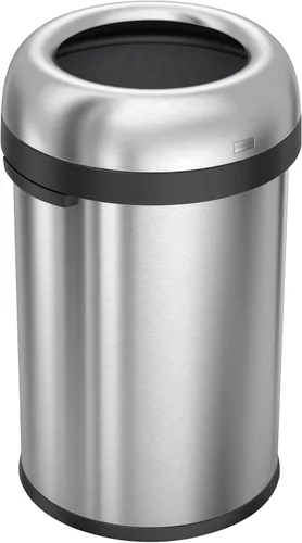 simplehuman - Tacho de basura abierto Bullet de 115 litros / 30 galones, grado comercial, acero inoxidable cepillado de calibre pesado