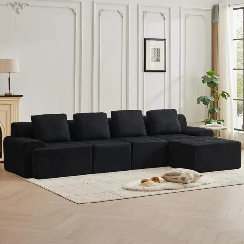 Miniatura 14 de Modular Sectional Sofa with Movable Ottoman, 1 Seat Deep Seat Couch with 1 Pillow, Comfy Cloud Sectional Sofa for Living Room, Bedroom and Apartment