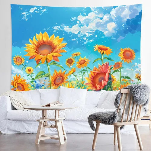 Miniatura 8 de WODEJIAFANG Tapiz estético de tela para pared, tapiz decorativo de girasol, fondo de oficina, divisor de habitación para dormitorio, jardín al aire