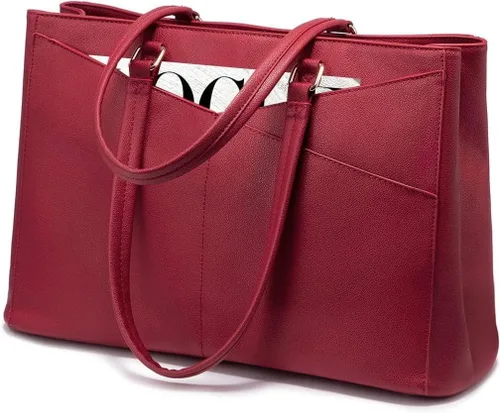 Miniatura 35 de LOVEVOOK Bolsa de mano para computadora portátil para mujer, bolsas de trabajo de cuero de 15.6 pulgadas con soporte grande para tazas para Negro