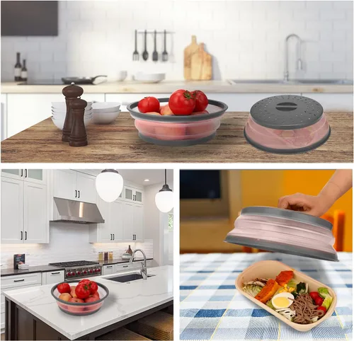 Miniatura 3 de Cubierta de microondas para alimentos, cubierta plegable para salpicaduras de microondas hecha de TPR apta para lavavajillas, sin BPA, color gris