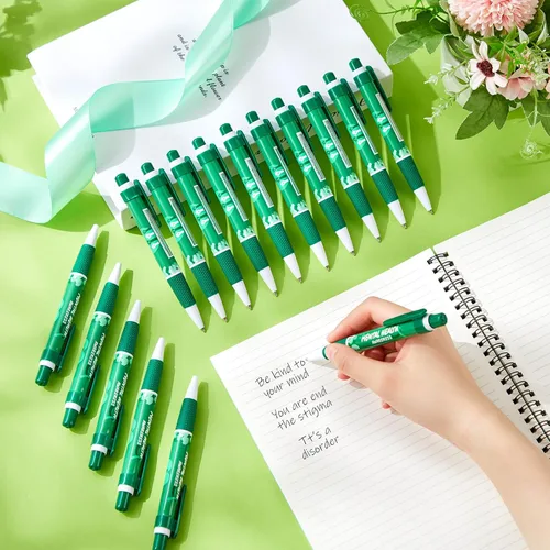Miniatura 6 de Lincia 50 unidades de artículos de concientización sobre la salud mental, bolígrafos de cinta verde con mensaje para el Día Mundial de la Salud