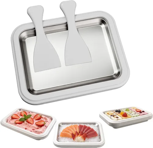 Miniatura 8 de Máquina de helados enrollada, placa manual de acero inoxidable para hacer rollos de helado con 2 raspadores, bandeja de postre congelado casera,