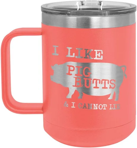 Miniatura 9 de Taza de café con tapa deslizante con texto en inglés "I Like Pig Butts 15 oz" Taza de café de viaje aislada Idea de regalo para barbacoa y Negro