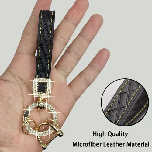 Miniatura 5 de Llavero de cuero de microfibra, llaveros de diamantes brillantes para mujer, soporte para llavero de automóvil con rotación de 360 grados