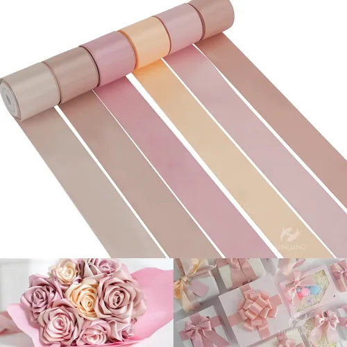Miniatura 17 de HUIHUANG Cinta Negra Blanca Plateada de 3/8" Cinta de Satén Surtida 5 Colores Cinta de Color Sólido de Doble Cara para Envoltura de Regalos de Días