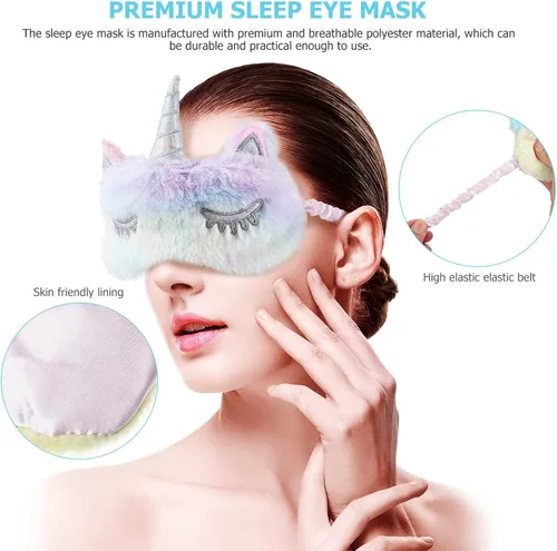 Miniatura 2 de Healifty 3 piezas de felpa para dormir, ojos de conejo, gato, mullido y peludo, cubierta de sueño de unicornio para dormir, sombra de ojos suave