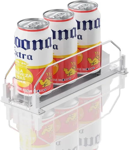 Miniatura 9 de Organizador de Bebidas para Refrigerador, 12oz 16oz 20oz - Dispensador de Latas de Refresco para Refrigerador, Ancho Ajustable, Deslizador Negro