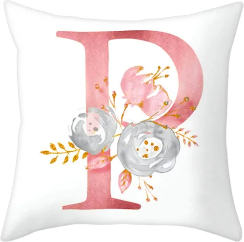 Miniatura 13 de Fundas de Almohada Decorativas del Alfabeto, Fundas de Cojín con Letras ABC y Flores, Fundas de Cojín Cuadradas de 18 x 18 Pulgadas, Protectores