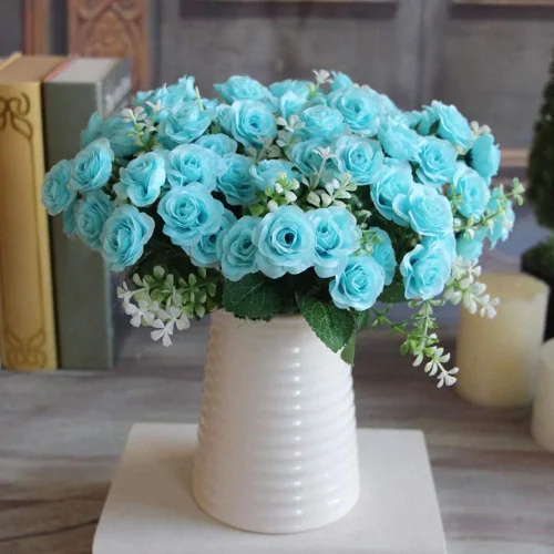 Miniatura 5 de Flor artificial de gama alta 5 tenedor 15 mini rosas decoración del hogar