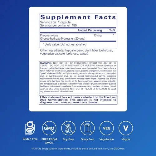Miniatura 2 de Pure Encapsulations Pregnenolone 10 mg Suplemento para apoyar el sistema inmunológico, la memoria y el equilibrio hormonal* 180 cápsulas