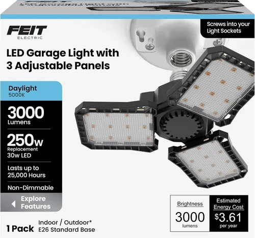 Miniatura 10 de Feit Electric Panel de luz LED con sensor de movimiento, equivalente a 300 W, panel ajustable de 90°, base estándar E26, CRI 80, 4000 lúmenes