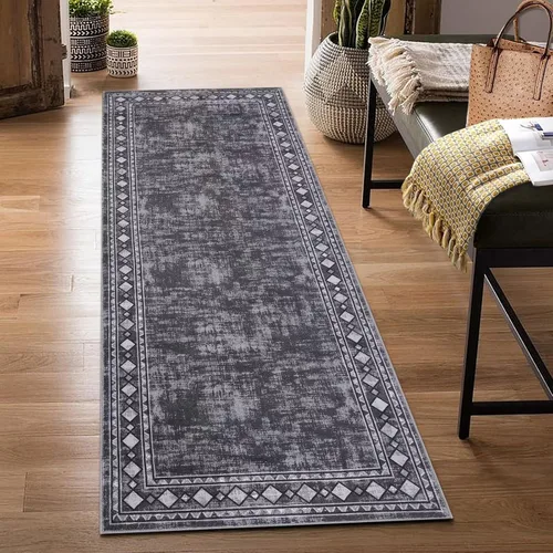 Miniatura 2 de Fashionwu Alfombra de pasillo de 2 x 6 pies, lavable, antideslizante, diseño gris burdeos, alfombra de baño suave, alfombra