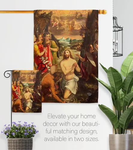 Miniatura 8 de Juego de banderas de jardín con diseño de bautismo de Cristo, colgante de pared religioso, esperanza gracia paz, paloma de la paz religiosa
