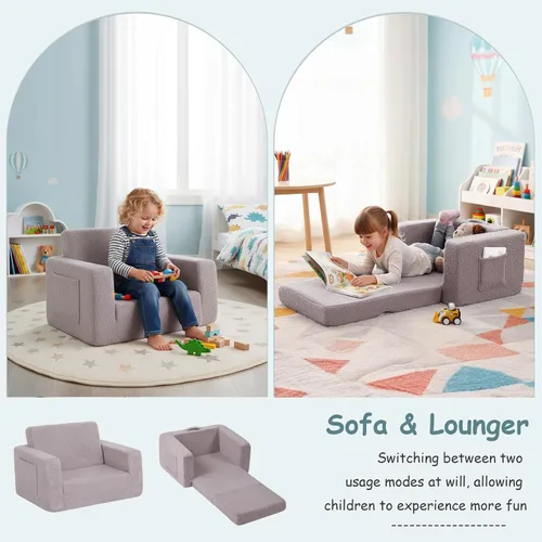 Miniatura 3 de Tiita Sofá para niños, sofá infantil 2 en 1, sofá convertible para niños, sofá convertible para niños, sofá plegable para niños o niñas (gris)