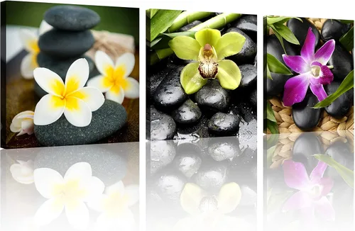 Miniatura 20 de TutuBeer 3 Paneles Arte Zen Decoración Spa Verde Bambú Decoración Rosa Aguas y Frangipani Imágenes Pintura Zen en Lienzo Impresiones Arte Bambú