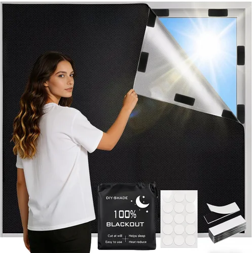Persianas opacas de 118 x 57 pulgadas, cortinas 100% opacas para ventana, 420D sin taladro, película negra portátil para dormitorio, guardería,