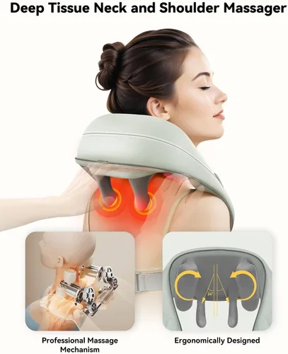 Miniatura 2 de Snailax - Almohada masajeadora inalámbrica para cuello y hombros con calor, amasamiento profundo 4D, masajeador Shiatsu para la espalda, almohada