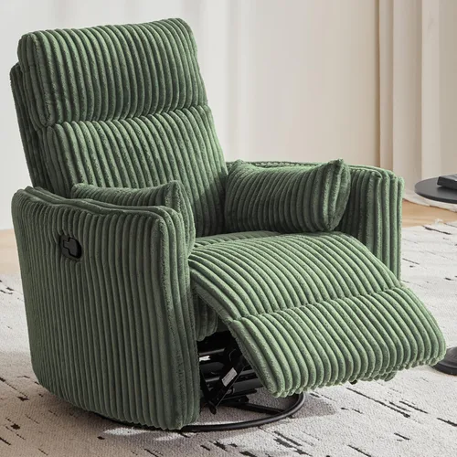 Miniatura 13 de LINSY Silla reclinable giratoria 360, mecedora para guardería con 2 almohadas, silla de enfermería de pana, cómoda silla de enfermería con respaldo