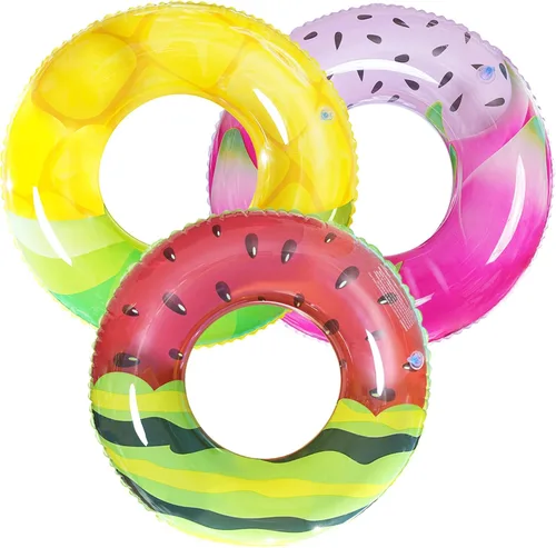 Miniatura 13 de Flotadores de piscina a rayas de 32 pulgadas para adultos, paquete de 3 flotadores inflables de piscina - Flotador de piscina de verano para adultos