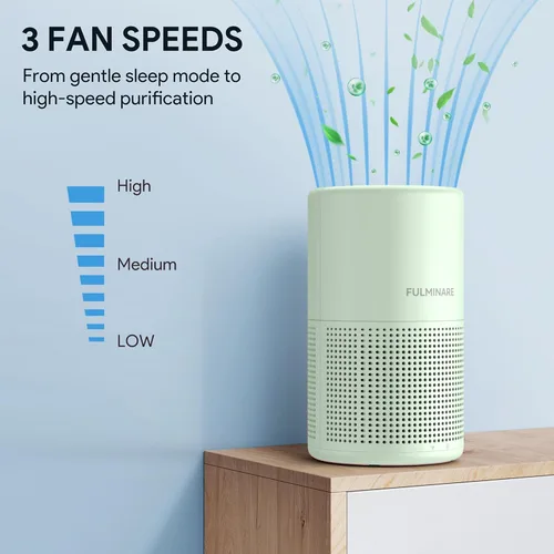 Miniatura 3 de FULMINARE Purificadores de aire para el hogar dormitorio H13 HEPA purificador de aire, 3 velocidades, temporizador, 24 dB, pequeño mini purificador