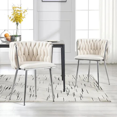 Juego de 2 sillas de comedor de terciopelo, sillas de comedor tapizadas tejidas, sillones de ocio de lujo, sillas decorativas modernas con patas de