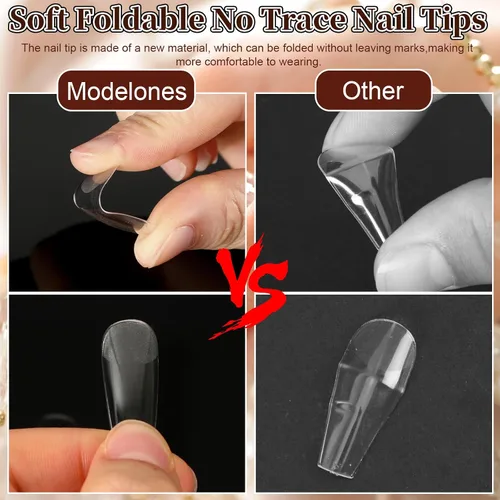 Miniatura 3 de FEBSNOW 600 piezas de puntas de uñas postizas largas estilo ataúd, uñas de gel transparentes de cobertura completa, estilo bailarina, autoadhesivas