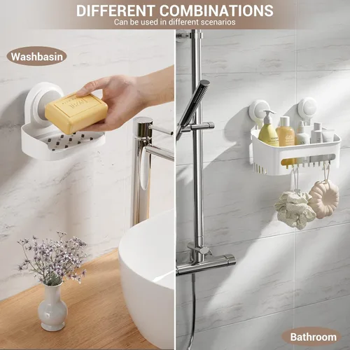 Miniatura 7 de LUXEAR Organizador de ducha con ventosa extraíble sin perforación, estante de ducha de baño, potente cesta organizadora de ducha, resistente al agua