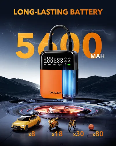 Miniatura 3 de OXILAM Compresor de aire portátil para inflador de neumáticos C1, bomba de aire recargable 3 veces más rápida para neumáticos de automóvil
