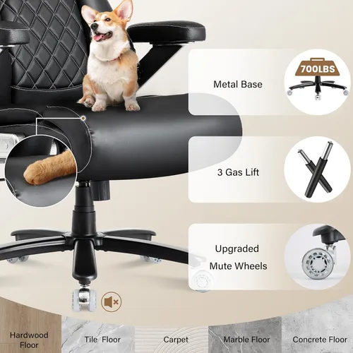 Miniatura 7 de 700lbs Big and Tall Office Chair, Ergonomic Heavy Duty Executive Cloth Office Chair with 5D Flip Arms & Adjustable Lumbar Support & Dual Rubber