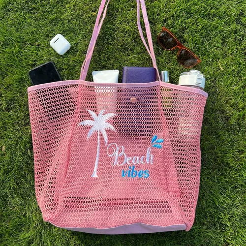Miniatura 6 de ukia Bolsa de playa de malla, bolsas de playa de gran capacidad para mujer, bolsa de playa plegable con bolsillo con cremallera