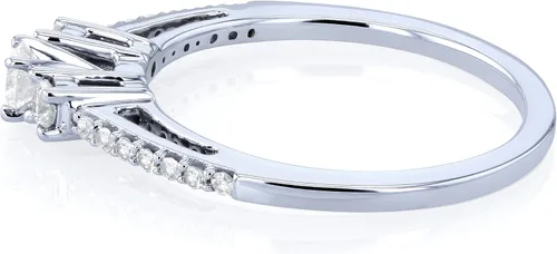 Miniatura 4 de Kobelli Anillo de compromiso de tres piedras con diamantes redondos de 14 quilates en oro blanco de 10 quilates