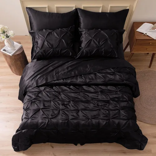 Miniatura 31 de MR&HM Juego de ropa de cama con edredón satinado King de 7 piezas - Juego de cama lujoso con pliegues, con edredón, sábana plana, sábana ajustada