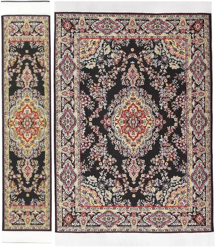 Miniatura 12 de iLAND Accesorios para casa de muñecas en miniatura de alfombra tejida de casa de muñecas de 9.4 x 5.7 pulgadas, 9.2 x 1.8 pulgadas, para muebles