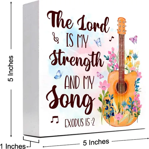 Miniatura 2 de Letrero de madera con versículo bíblico, The Lord is My Strength and My Song, letrero de madera cristiana, decoración de las Escrituras para El