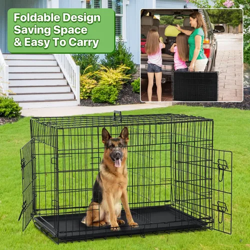 Miniatura 6 de Jaula negra para perros de 42 pulgadas, grande, XXL, plegable para perros grandes, jaulas de alambre de metal, jaula de segregación de animales