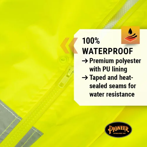 Miniatura 2 de Pioneer Equipo de lluvia de alta visibilidad Chaqueta de seguridad y pantalones con peto – Alta visibilidad, impermeable, traje de trabajo de PVC
