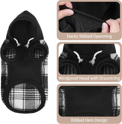 Miniatura 4 de PUPTECK Sudadera con Capucha para Perro Sudadera para Cachorro Suéter Cálido para Perro Ropa de Invierno Abrigos para Clima Frío para Perros Negro
