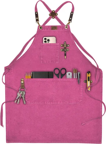 Miniatura 17 de LEATHER VILLAGE Delantales de chef para hombres y mujeres con bolsillos grandes, delantal de trabajo ajustable de lona de algodón con espalda Gris